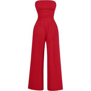 Women's Casual Summer Strapless Jumpsuits Red